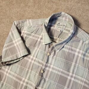 Lucky Brand XL Plaid Shirt Short Sleeve‎ Button Up Casual Gray Blue